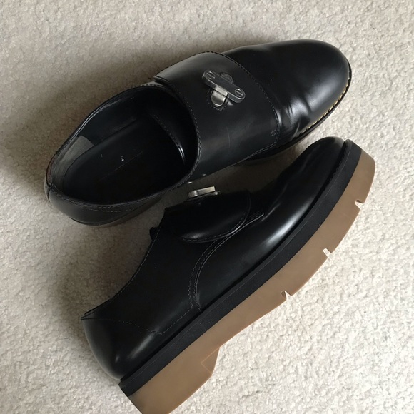 ALEXANDER WANG “Dillon” Twist Lock Leather Platform Creeper Black Gloss Leather - Picture 7 of 14